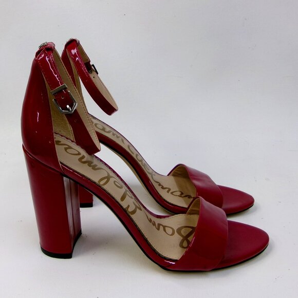 Sam Edelman Patent Red Yaro Ankle Strap Block‎ Heel Sandals US 8 - Picture 1 of 5